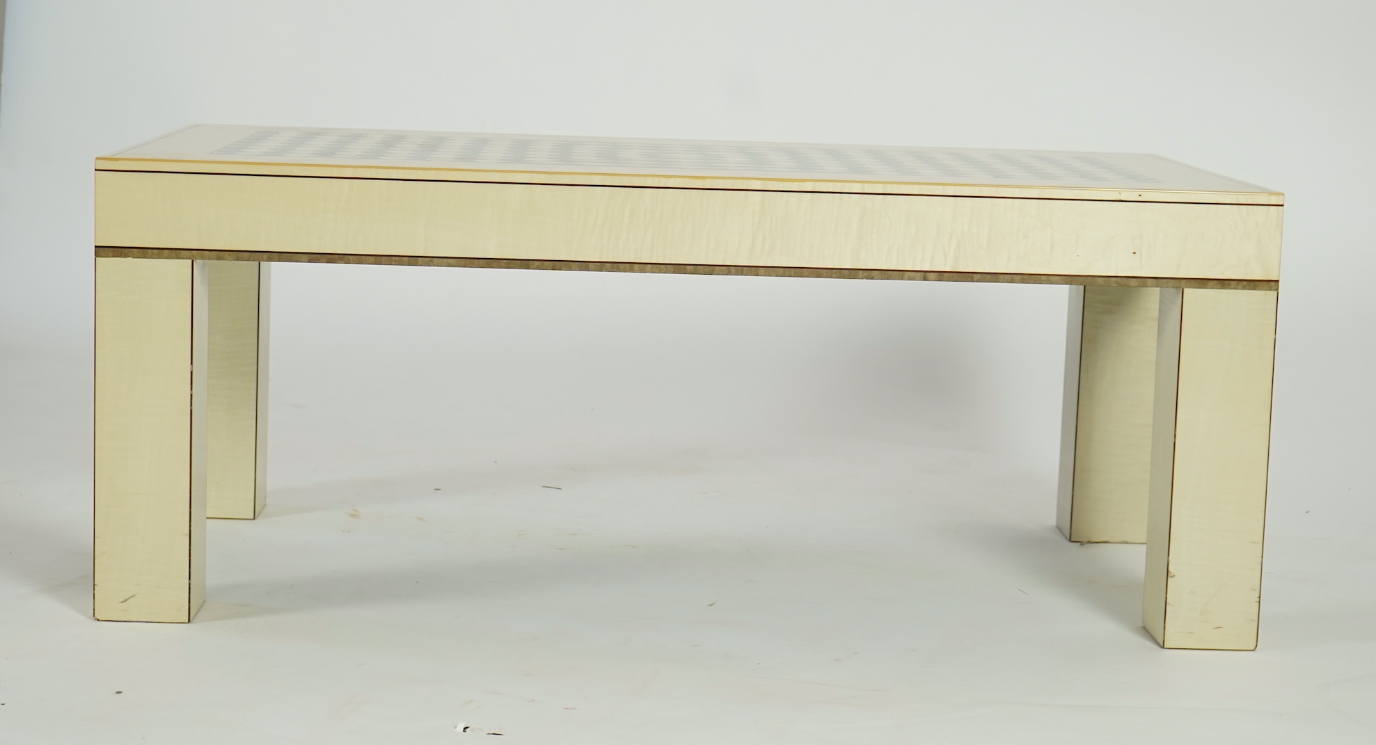 Lignae: A contemporary rectangular sycamore and specimen wood coffee table on square legs